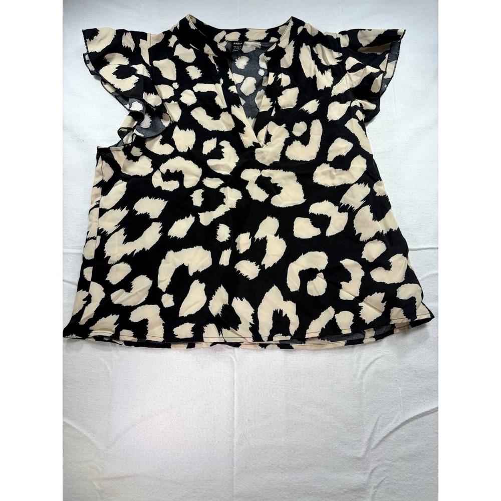 Shein Women's Blouse/Tunic Size L Black Ruffle Cap Sleeves